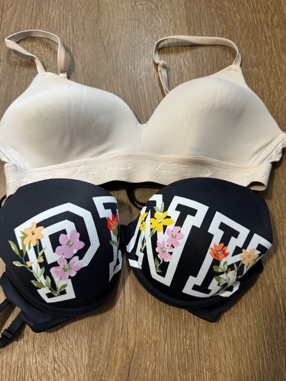 PINK 34C Bras WireT-Shirt Bra Black Floral Wear Everywhere Wireless Lightly Line